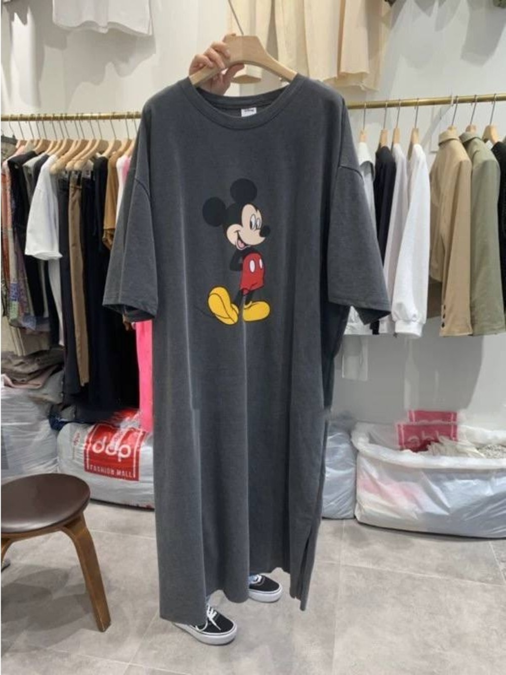 Mickey Graphic T-Shirt Dress - Charcoal